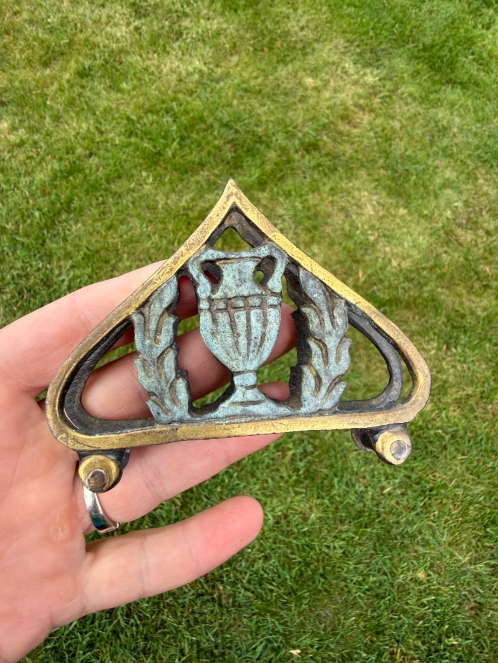 Vintage 1960s Brass Napkin or Letter Holder Made In Israel Painted Small.